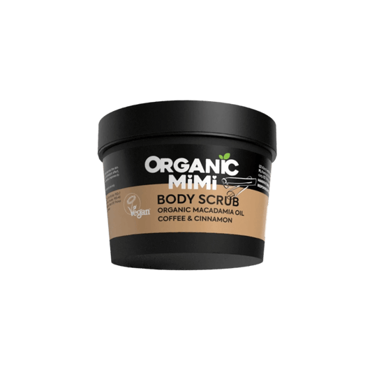 Body Scrub Organic Macadamia Oil Coffee & Cinnamon - Myriad Beauty